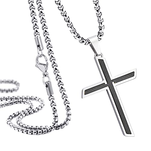Collier croix en acier, idée cadeau mixte avec sa chaîne vénitienne