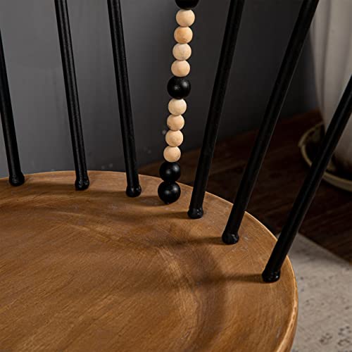 Windsor Chair - Wood Chairs Black Metal Chair Back With Beaded Decor - Farmhouse Dining Chairs - Mid Century Modern Side Chairs For Living Room Bedroom Garden - Armless Accent Chair - Rustic Brown #TOP7