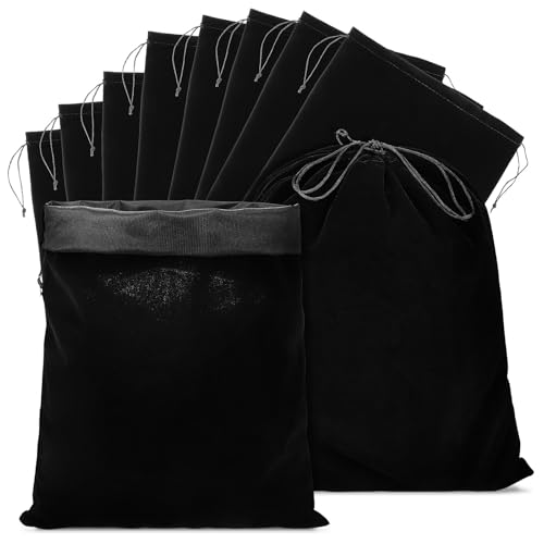 Paquet présents en flanelle noire CATIEBYE lot de 10 grands pochons à cordon