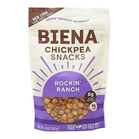BIENA Chickpea Snacks - Crunchy Roasted Chickpeas - High Fiber Vegan Protein Snacks for Adults and Kids - 5 Ounce Individual Pack - Rockin' Ranch Cover