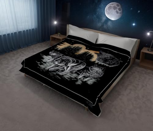 SOLARON Super Thick Heavy Weight Ultra Silky Soft Mink Heavy Duty Reversible Blanket Bed comforters bedspreads Bedding Comforter King or Queen (Queen, Wolf Black)