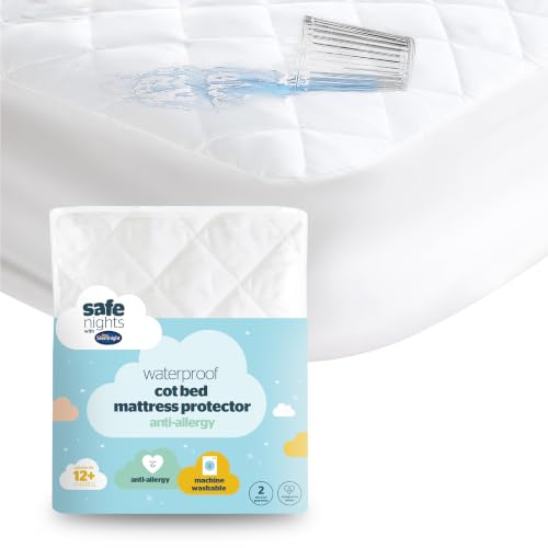 Silentnight Safe Nights Cot Bed Waterproof Mattress Protector 140 x 70 cm - Quilted Toddler Bed Protector Pad Anti-Allergy Soft Touch Breathable Comfortable - Machine Washable - 140 x 70cm