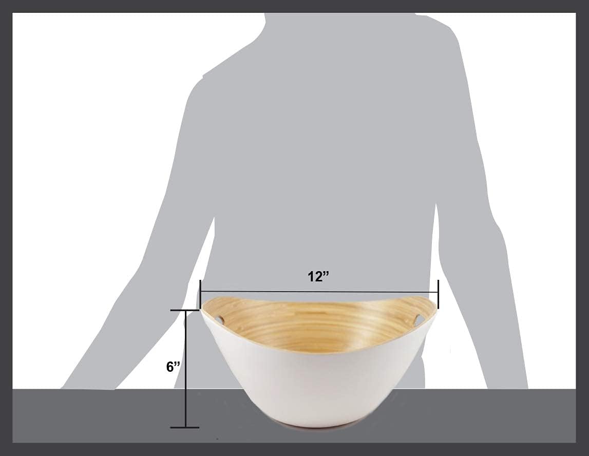 Purelite Modern Bamboo Wood Fruit or Vegetable Bowl | Decorative Home Decor Kitchen Counter Centerpiece Decorations and Dining Room Tables Centerpieces | White Accessories Bowls