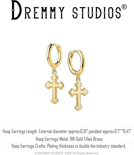 DREMMY STUDIOS Dainty Gold Dangle Earrings 14K Gold Plated Simple Cute Ankh Cross Hoop Huggie Earring Jewelry for Women - Image 5