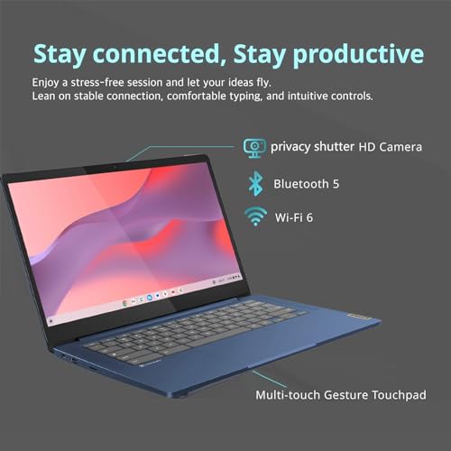 Image of Lenovo Touchscreen Chromebook 14inch - Google Chrome - 8Core MediaTek Kompanio 520 - USB C - Wireless WiFi 6 - Long Battery Life - Camera - School Students (4GB RAM |64GB eMMC+Stylus Pen)