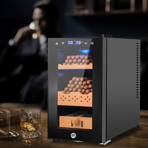 Image of 25L Cigar Electric Humidor, 200 Counts Large Capacity,Thermostatic Electric Cooler Cabinet with Digital LED Screen, Safety Lock,Smart Humidity & Temp Control, Gifts for Men