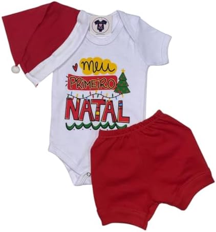 Body Bebe Menino - Primeiro Natal + Shorts + Laço - Feliz Natal