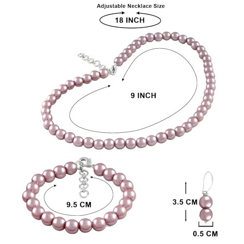 Image of JFL Combo Imitation 6mm Round Pearl Necklace Set Moti Mala Pearl Set With Earrings,Bracelet Handcrafted Jewellery for Less
