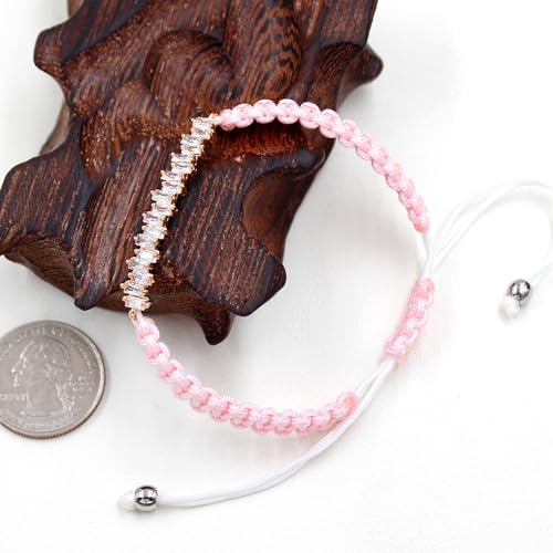 Image of Hand-woven String and Tennis Zircon Bracelet, Stylish Retro Adjustable Bracelet BFF Cubic Zirconia Crystal Women's Love Friendship Jewelry