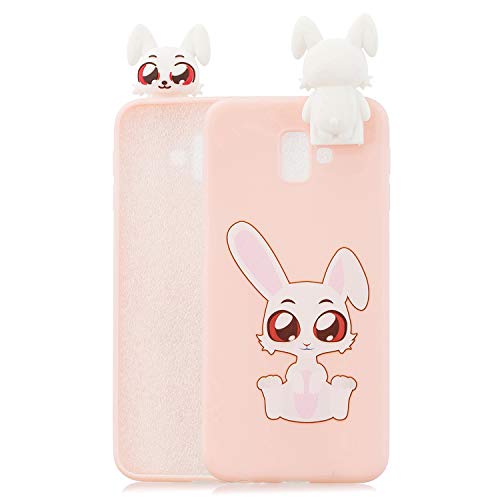 HopMore Compatible con Funda Samsung Galaxy J6 Plus (J6+) 2018 Silicona con Apoyo Movil Divertidas 3D Carcasa Samsung J6 Plus Resistente TPU Case Fina Antigolpes Caso Dibujos Gracioso - Conejo (Rosa)