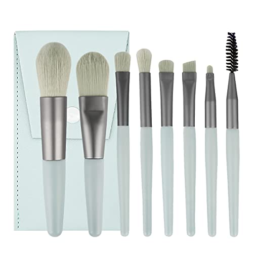 8PCS Makeup Brush Set for Eyeshadow Foundtion Mini Portable Makeup Brush Set with Case Soft Hair Contour Brush for Face Powder Blush Concealers Eyebrow Eyeliner Foundation Blending
