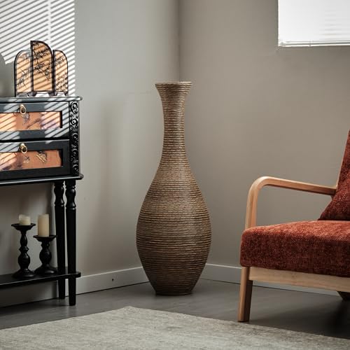 Image of Large Hand-Woven Bamboo Floor Vase, Tall Home Decor Floor Vase for Fake Flower Dried, Flower Holder for Living Room, Bedroom, Dining Room, Entryway, Hallway