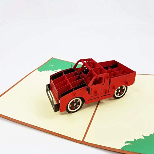 Red Truck Pop up Birthday Card, Thank You Card, Love Card, Graduation Card, Anniversary Card, Just Because, Romantic Cards for Man, Woman, Lady | Pop Card Express (Red Truck Pop Up Card)