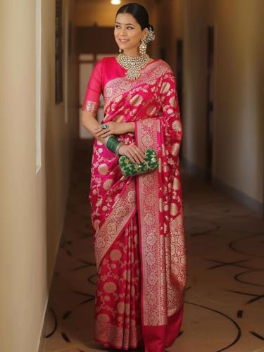 Image of Women's Kanjivaram Soft Silk Banarasi Saree With Blouse Piece | Banarasi Sari For Women | Saree with Blosepiece