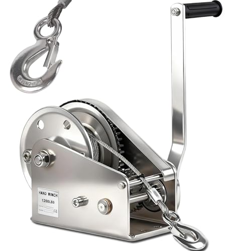 verricello manuale acciaio inox, verricello manuale piccolo con freno automatico e fune in acciaio antitorsione da 10 m, argano manuale per traino, sollevamento, uso esterno