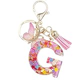jtkdxqs Letter A-Z Keychain Pink Tassel Butterfly Key Ring for Women Girls Backpack Handbags Pendant,Letter G