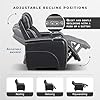 Lexicon Power Double Reclining Sofa, Center Drop-Down Table with Heat/Massage/Headrest/Storage Arms/Cup Holders/LED Lights/Wireless Charging, Top Grain Leather Match Wall Hugger Recliner Sofa, Black
