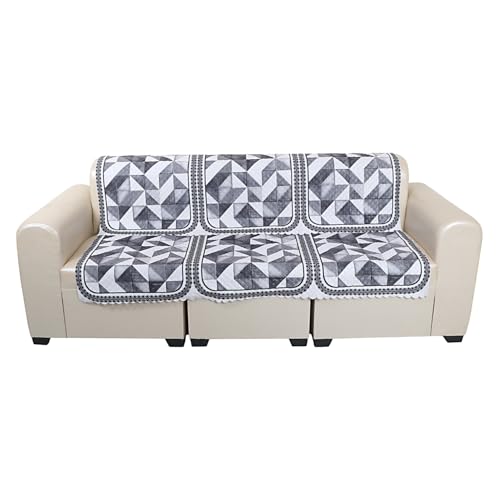 Image of 7 Seater Sofa Cover | Universal Non-Slip Fully Covered Protector for 3+2+2 Sofa Set | Durable Slipcover for Living Room Monochrome Mosaic (Grey Symphony)