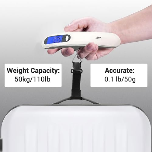 Image of ANT Digital Luggage Scale 50kg - Portable High-Precision Travel Weight Scale with Backlit LCD, Strap Hook, Tare & Unit Switch - Ideal for Flights, Suitcases, Parcels - White