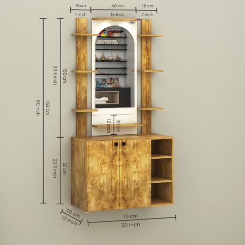 Image of Anikaa Venza Engineered Wood Dressing Table with Wall Mounted Mirror & LED Lights Open Shelf | Makeup Vanity Storage Cabinet with Soft Closed Hinge Door for Bedroom -(Giantwood /White) DIY Installation