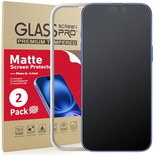 Ambison 2 Pack Matte Glass Screen Protector for iPhone 16/iPhone 15 (6.1 inch) Anti-Glare & Fingerprint 9H Tempered Glass Film with Easy Installation Tool Bubble Free Smooth as Silk