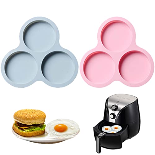 2 Pcs Silicona Freidora de Aire Sartén para Huevos Freidora de Aire Molde de Huevo Frito, Tazas De Silicona para Huevos, Silicona Sartén para Muffins de Silicona con 3 Cavidad para Air Fryer Hornear