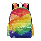 SKTNBM Mochila de viaje para laptop, mochila de transporte con estampado de corazón arcoíris colorido, mochila de viaje de negocios, mochila antiduradera para mujeres y hombres, Negro -, 42x30x15cm,
