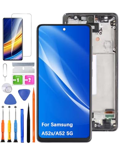 Pantalla de repuesto para Samsung Galaxy A52S/A52 5G LCD TFT , A526B A526W A526U A528B A528N Pantalla LCD Touch Digitizer Assembly Kit de piezas de reparación (sin huellas dactilares, negro con marco)