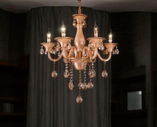 Image of Sanleen 6-Light Glass Chandelier (24 Inch) - Antique Modern Contemporary Ceiling Hanging Light | Luxury Candle Style Jhumar for Living Room, Dining Room, Hall & Home Decor (Bulb Included)(Design 3)