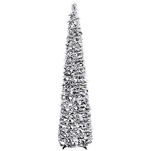 N&T NIETING Árbol de Navidad con espumillón, 1,52 m, plegable, árbol de Navidad artificial con nieve blanca flocado para Navidad, fiesta, exhibición del hogar, oficina, chimenea decoración interior