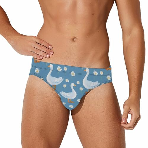 Goose Print Mens Swim Briefs Bikini Swimwear Print Beach Shorts Sexy Swimsuit