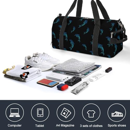 Dolphin Vintage Funny Gym Bag Travel Tote Bag Duffel Bag with Shoe Compartment for Weekender Sports Vacation4