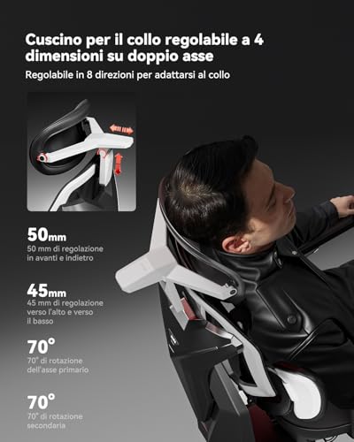 G7 Sedia Gaming Ergonomica, Sedia da Gaming con Supporto Lombare Dinamico, Braccioli Girevoli a Doppio Asse 720°, Schienale Reclinabile a 140° e Cuscino Cervicale 4D (Nero) - Sedia gaming - Immagine 4