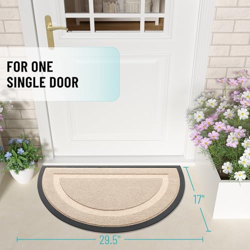 Image of OLANLY Half Circle Door Mat Indoor Outdoor Entrance Welcome, Waterproof All-Season, All-Weather Doormat, Sturdy Natural Rubber, Low Profile, Easy Clean Patio Porch Entryway Mat, 29.5x17, Off-White