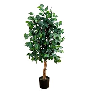 Nearly Natural 4ft Triple Trunk Artificial Ficus Tree With Natural Wood Trunks, Indoor Faux Ficus, Black Nursery Pot, Living Room Home Decor