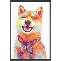 SIGNWIN Framed Canvas Wall Art Cute Nursery Happy Puppy in Yellow Orange Animals Wildlife Oil Painting Modern Art Contemporary Portrait Fun Pastel for Living Room, Bedroom, Office - 16