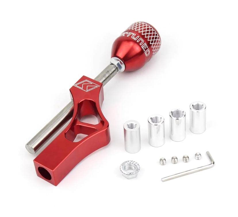 Image of AUTO MT Aluminium Unfinished Gear Shift Knob Adjustable Extender ++ Gear Shift KNOB Height Lever Extension Car Gear Shifter Extender Kit with 4 Adapters (RED GEAR Extension ++ RED GEAR KNOB)