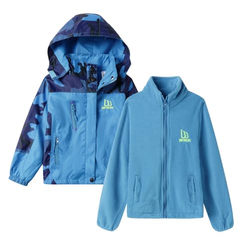 LittleSpring Boys Girls 3 in 1 Jackets with Zipper Pockets Detachable Waterproof Coat and Fleece Jacket2