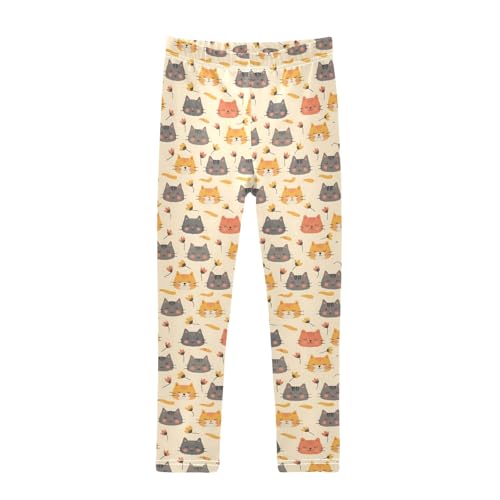 Cute Cats Flower Girls Leggings Kids Yoga Pants Athletic Tights Pants 4-10 Years