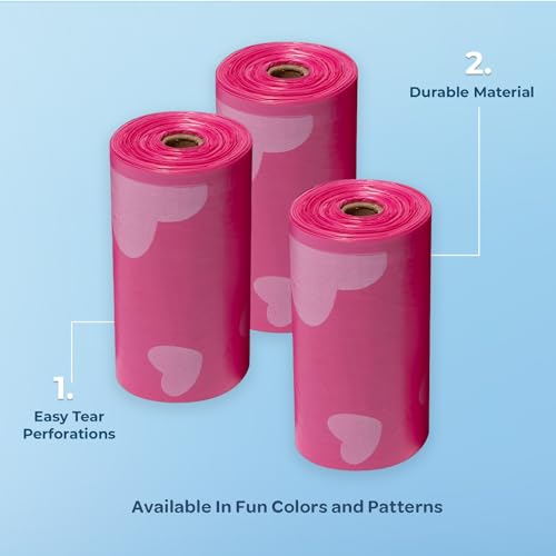 Image of Best Pet Supplies Dog Poop Bags, Rip-Resistant and Doggie Waste Bag Refills with d2w Controlled-Life Plastic Technology - Pack of 150, Pink Heart (Scented)