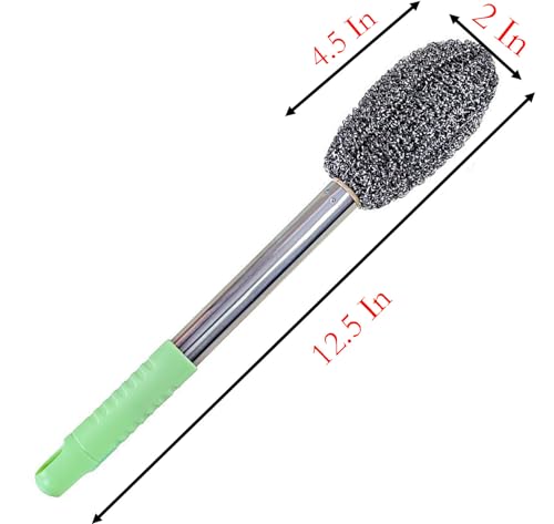 Image of Long Handle Steel Wire Ball, 2 Pcs 12.5 Inch Stainless Steel Ball Brush for Pot, Bottle and Closestool (2)