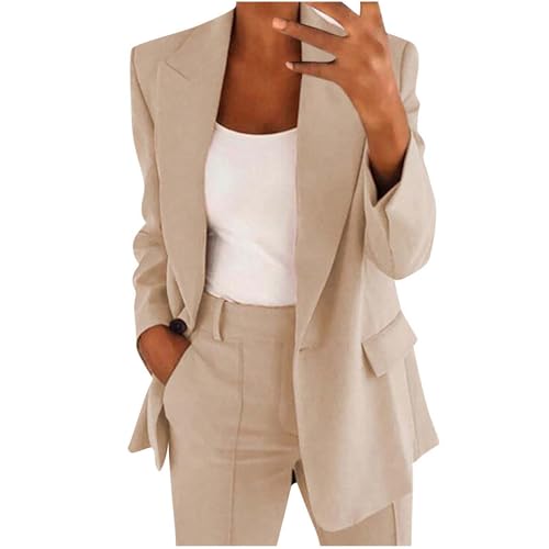 YNRENHNEE Completo Tailleur Donna Eleganti Curvy Pantaloni e Giacca da Cerimonia Blazer a Maniche Lunghe Due Pezzi Elegante Suit Ufficio e Lavoro