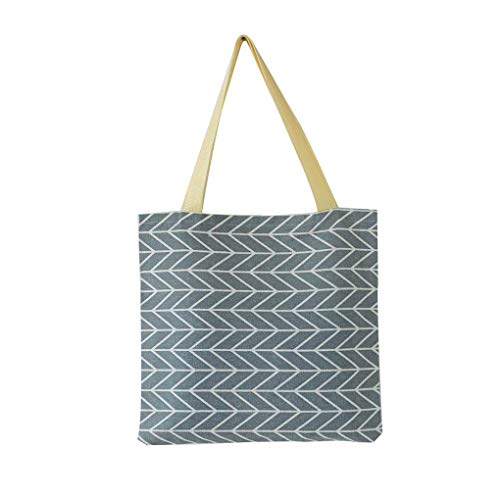 Busirde Bolsas de Hombro Imprimir Las Mujeres de la Tela Escocesa de la Raya de impresión de la Flor Casual Asas de Las Compras del Estudiante Escuela Bolsos Raya Gris 35 * 35cm