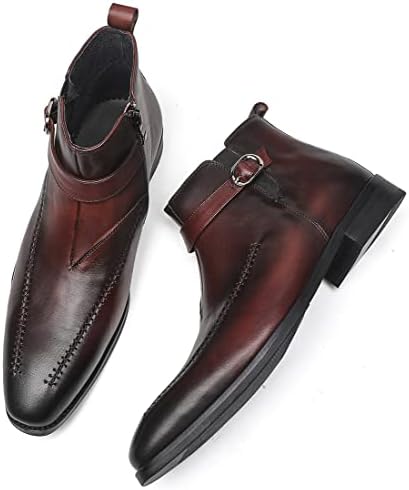 Santimon Chelsea Monk Buckle Strap Ankle Dress Leather Casual Boots Men Brown 8.5 M US | Image 3