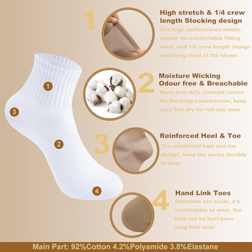 Womens Athletic Cotton Quarter Crew Socks Light Weight Soft Breathable Multi Sports Socks for Women 5 Pairs3