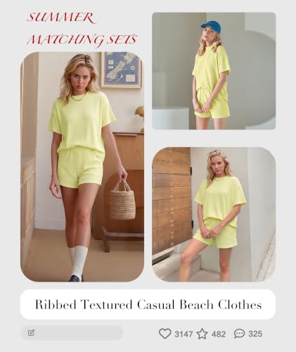 Image of MARZXIN Women 2 Piece Shorts Set 2026 Casual Summer Cruise Outfits Ribbed Loose Short Sleeve Pocket Matching Lounge Sets