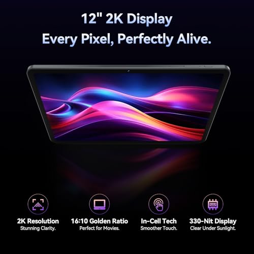 Image of 12 Inch Android 15 Tablet, 16GB + 256GB, 2K FHD Display Gaming, Gray
