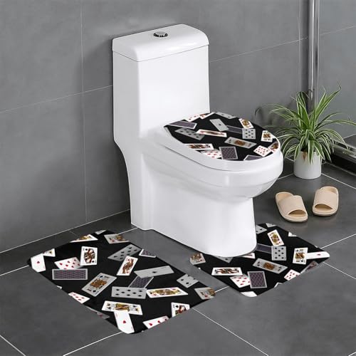 ポーカー カード トランプ トイレマット 3点セット フタカバー 浴室足ふきマット 吸水 速乾 滑り止め 抗菌 防臭 洗える ふわふわ プレゼント 40x60cm