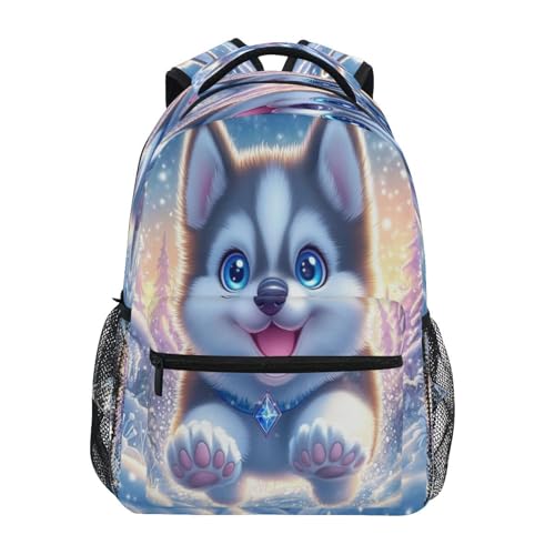 Cute Husky Dog Jumping Backpack Lightweight School Bags Boys Girls Bookbag Kids Travel Rucksack