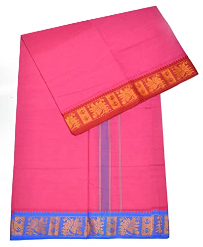 Image of TUNI MANI Men's Panchakacham Dhoti with Angavasthram Towel, Jari Border, 100% Cotton, Size: 9 X 5 (4.0mtr Dhoti, 2.25mtr Towel) (Unstitched)